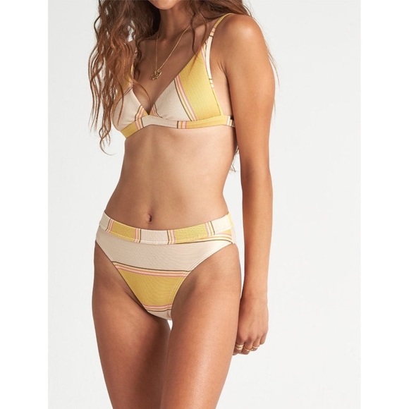 Billabong Tanlines Maui Rider Ribbed Striped Triangle Bikini Set, Pineapple - M - Picture 1 of 9